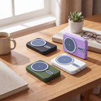 MagSafe 5000mAh power bank group lifestyle — Black, Green, White, Purple
