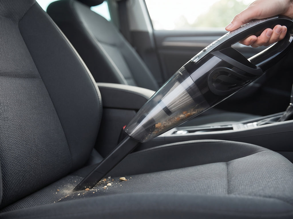 Car vacuum with crevice tool cleaning between seat cushions