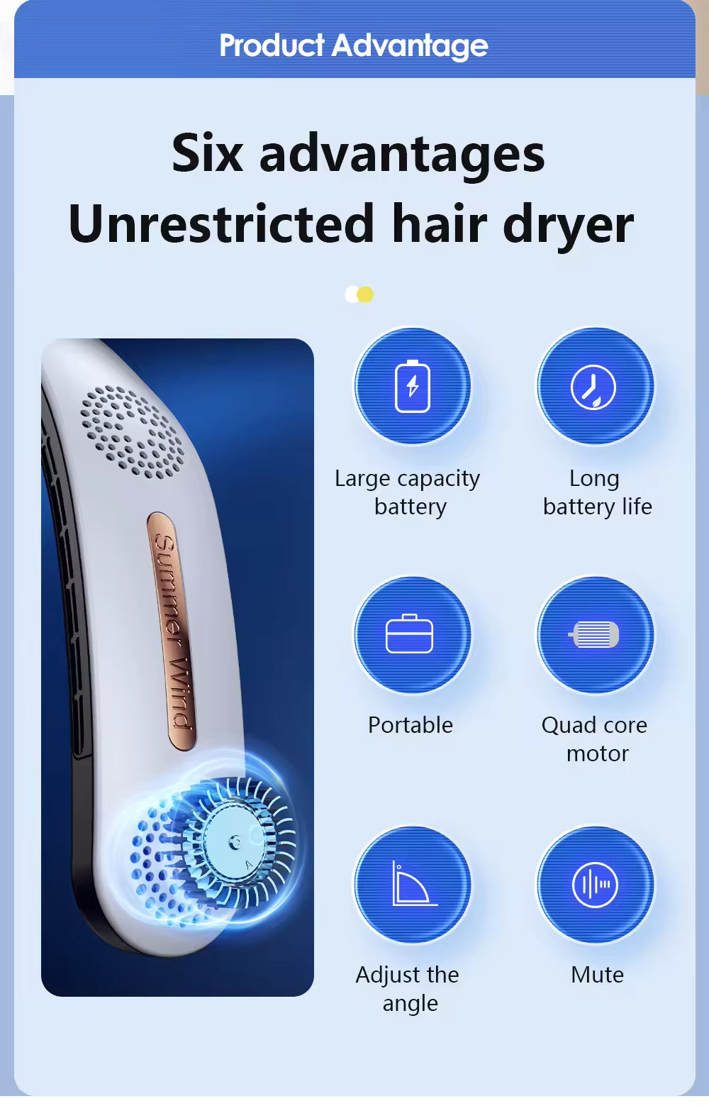 Folding Hanging Neck Electric Fan: Hands-Free Cooling