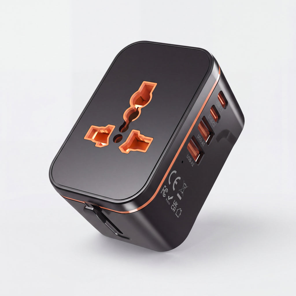 Universal travel adapter matte black studio hero