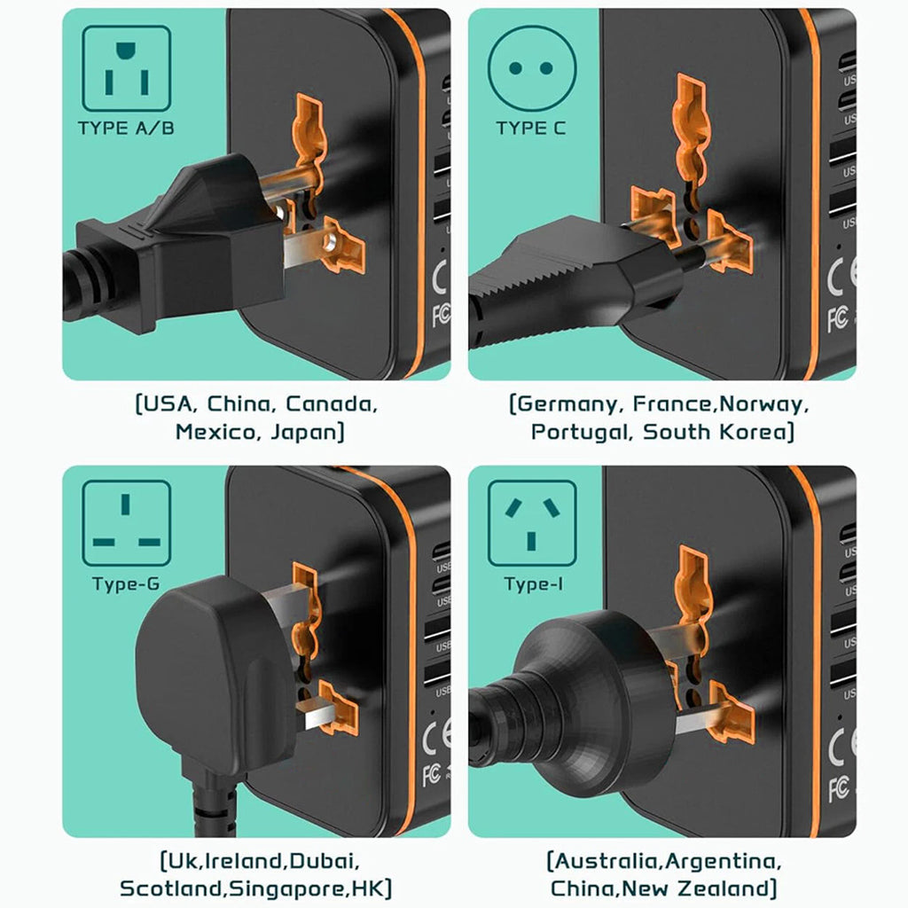 Travel adapter compact size in hand