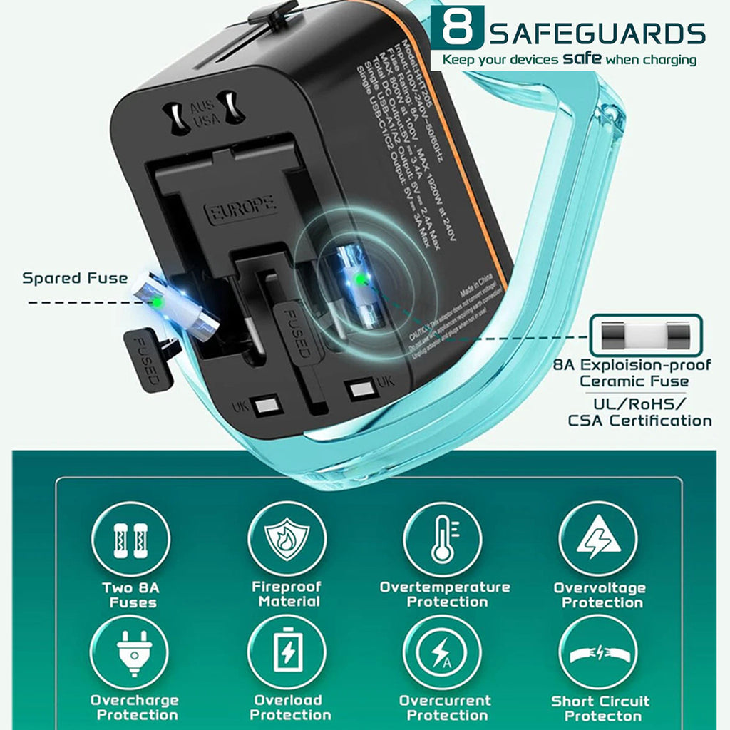 Travel adapter packaging and included items