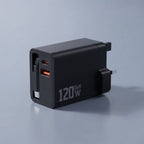 120W GaN retractable charger in black with UK plug