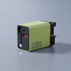 120W GaN retractable charger in green with UK plug