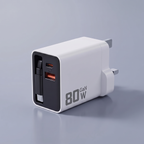 80W GaN retractable charger in white with UK plug