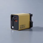 120W GaN retractable charger in yellow with UK plug