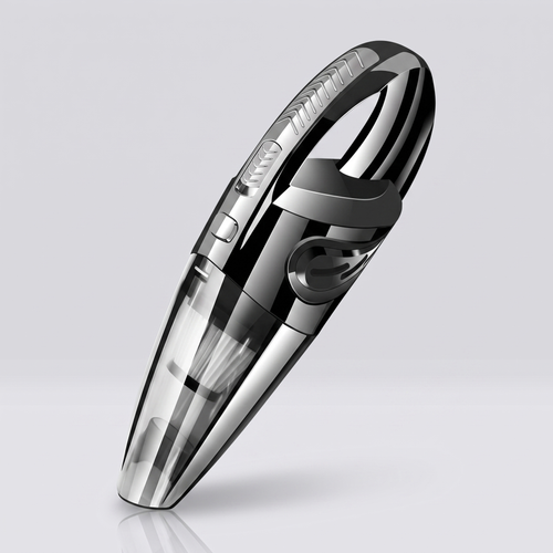 Cordless car vacuum on light grey studio background