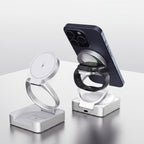 Qi2 folding charger silver empty and loaded studio pair